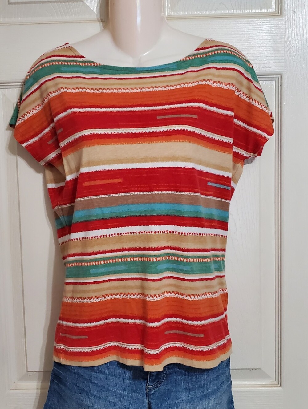 Lauren Ralph Lauren Striped Multicolor Short Sleeve Top South Western Small